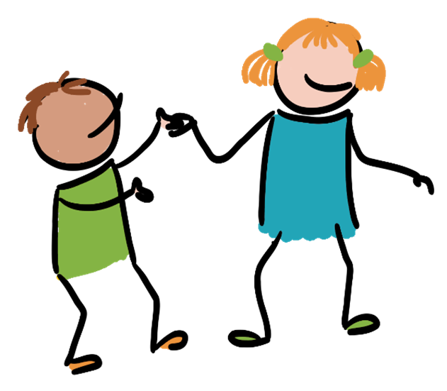 Zeichnung von spielenden und tanzenden Kindern